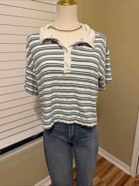 Leticia michels Striped Polo Tee in White and Green L